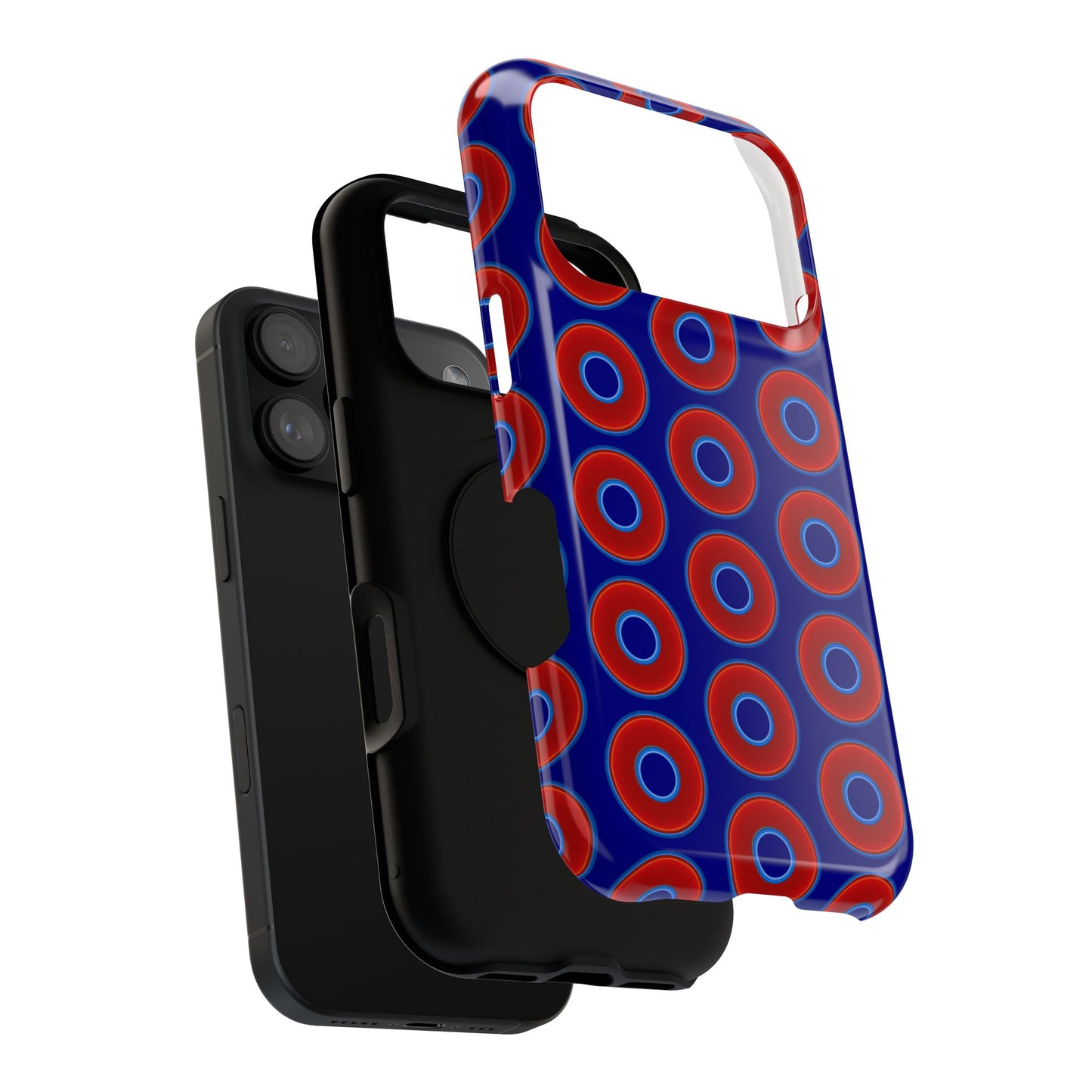 Impact-Resistant Lumpy Donut Case - red vivid donut print w/vivid navy background