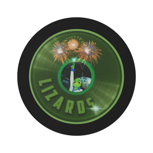 Round Room - 5 ft x 5 ft Lumpy Donut Rug - "Rutherford's Staying Alive Donut Rug" - vivid green record donut w/black background - variant 1