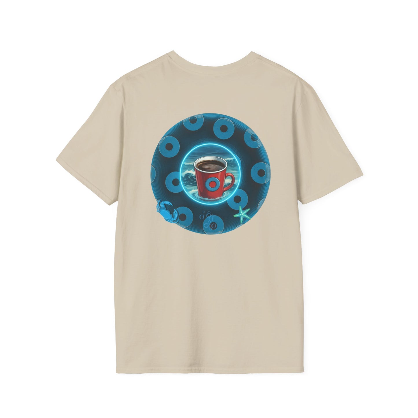 Classic Donut Tee - Unisex Soft-Style - "The Leaky Cup" - paradoxical blue/teal ocean donut -
