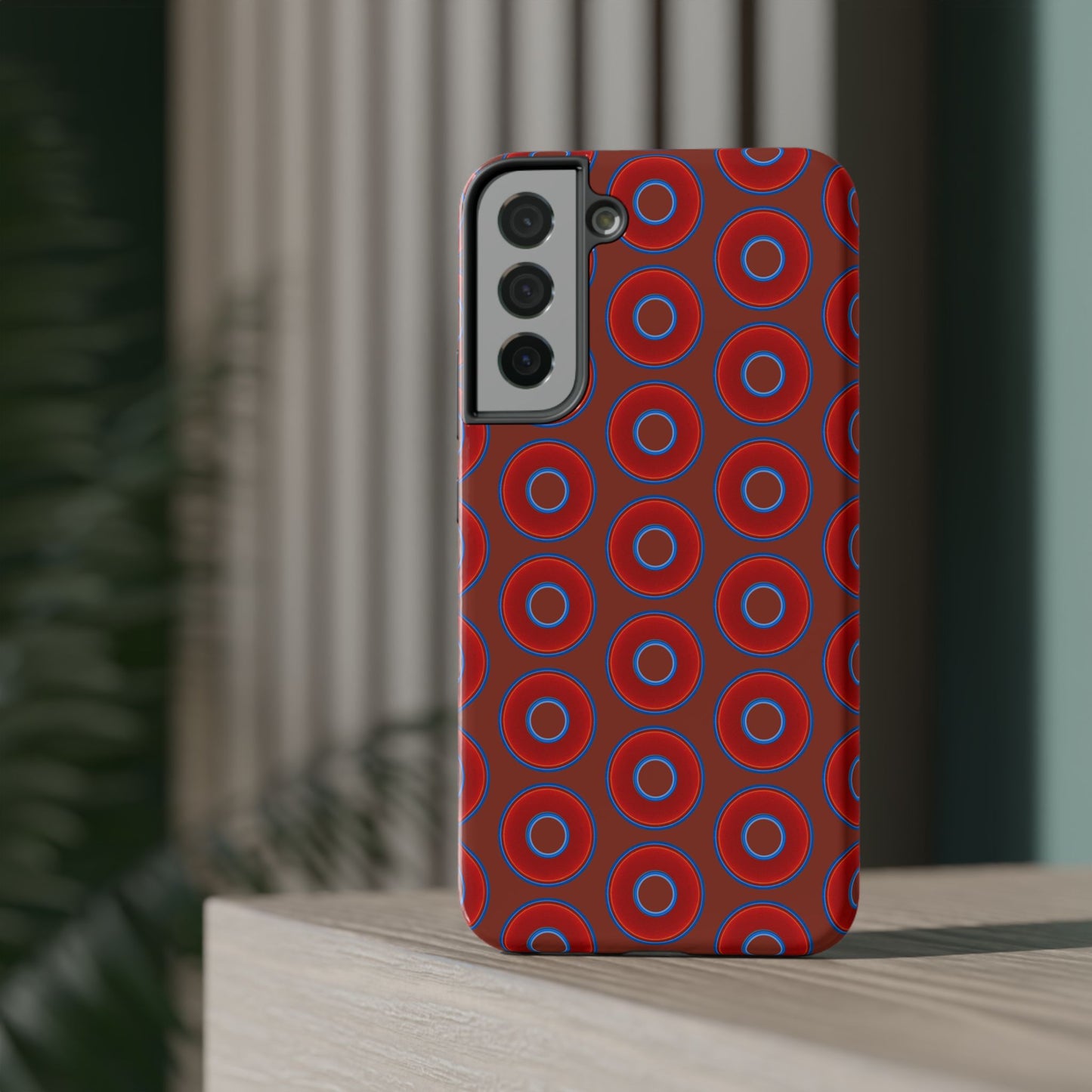 Impact-Resistant Lumpy Donut Case - red vivid donut print w/burnt umber background