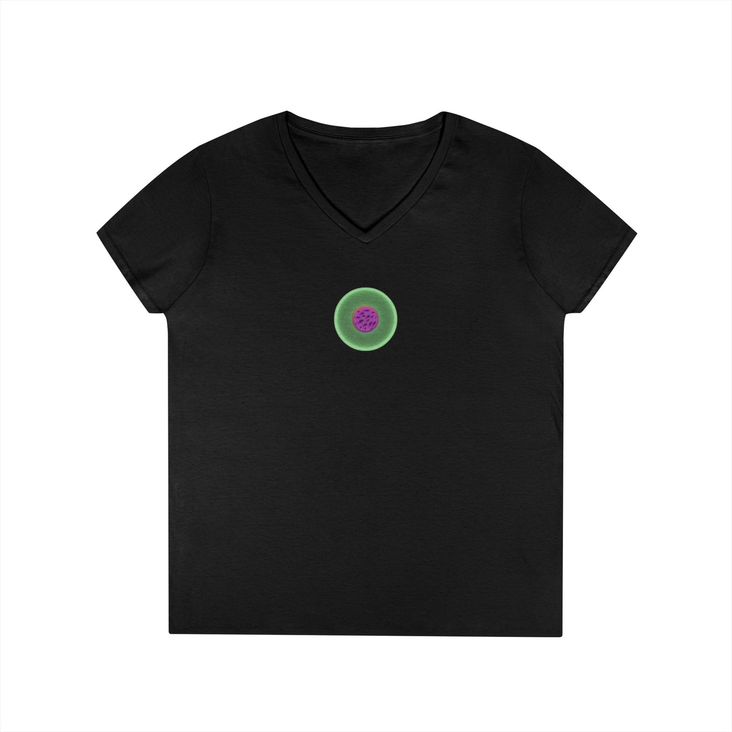 Women's Donut V-Neck Tee - "If I'm Swimming By" - variant 3 - light green/magenta phatty donut w/