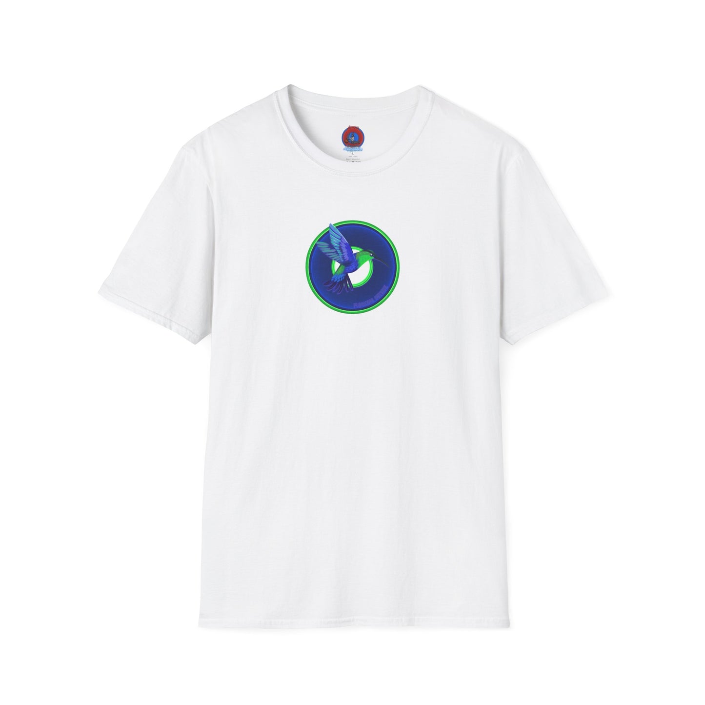 Classic Donut Tee - Unisex Soft-Style - "Invitation for Donuts & Tea" - vivid blue/green donut