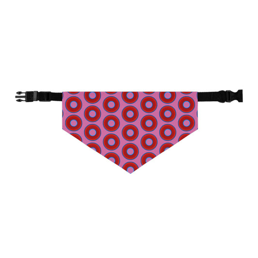 Jim's Lumpy Bandana Pet Collar - vivid red donuts w/pink background