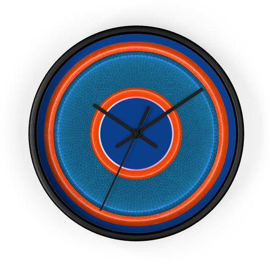 Copy of Lumpy Wall Clock - blue rustic donut w/light red/orange edging - variant 5 w/steel blue background