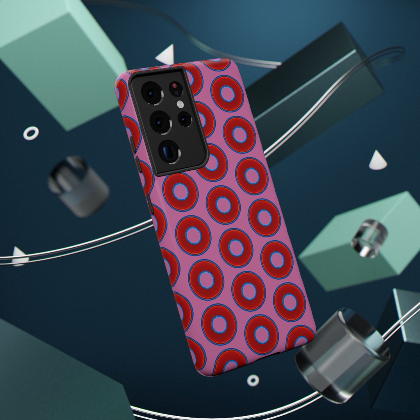 Impact-Resistant Lumpy Donut Case - red vivid donut print w/pink background