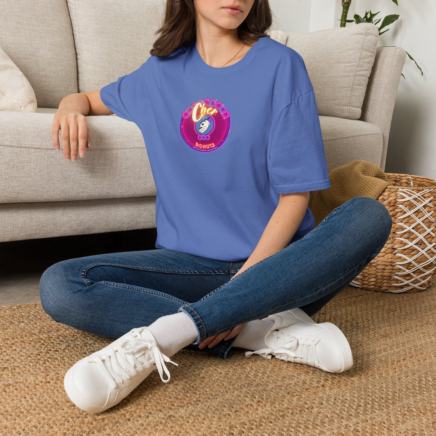 Classic Donut Tee - Unisex Soft-Style - "Chering is Caring Donut' - vivid magenta/purple donut