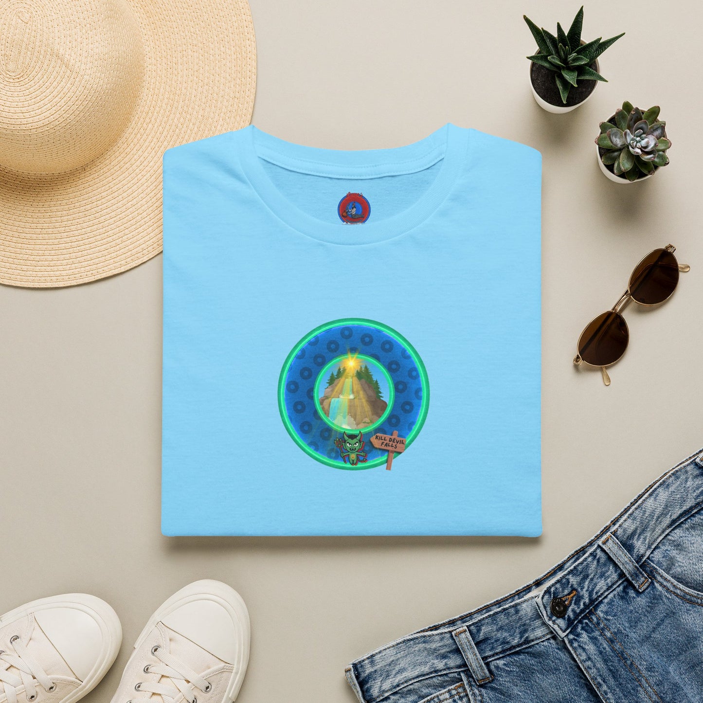 Classic Donut Tee - Unisex Soft-Style - "Devil's Drowning Donuts" - blue/green paradox donut