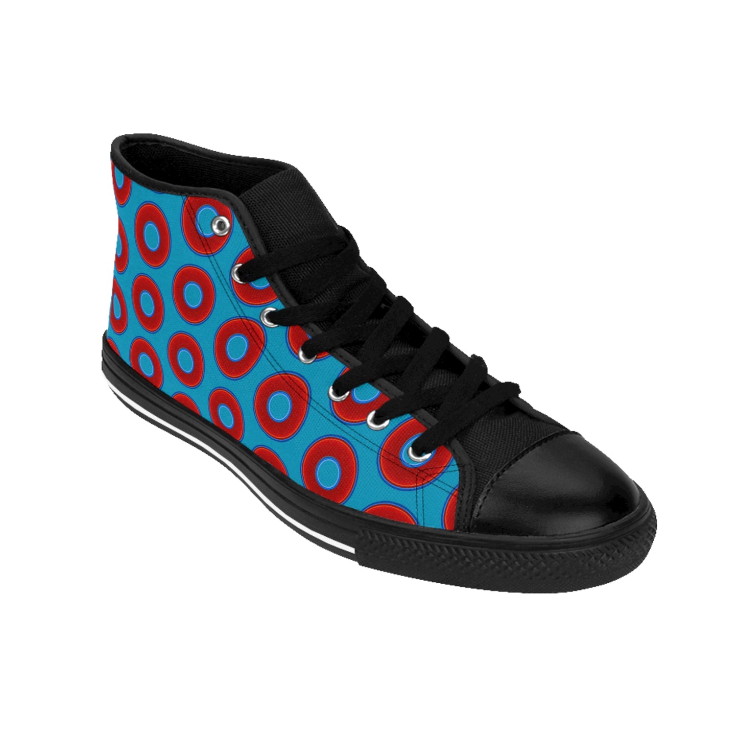 Men's Cushiony Convectors - High Tops - red vivid donuts w/aquamarine blue background