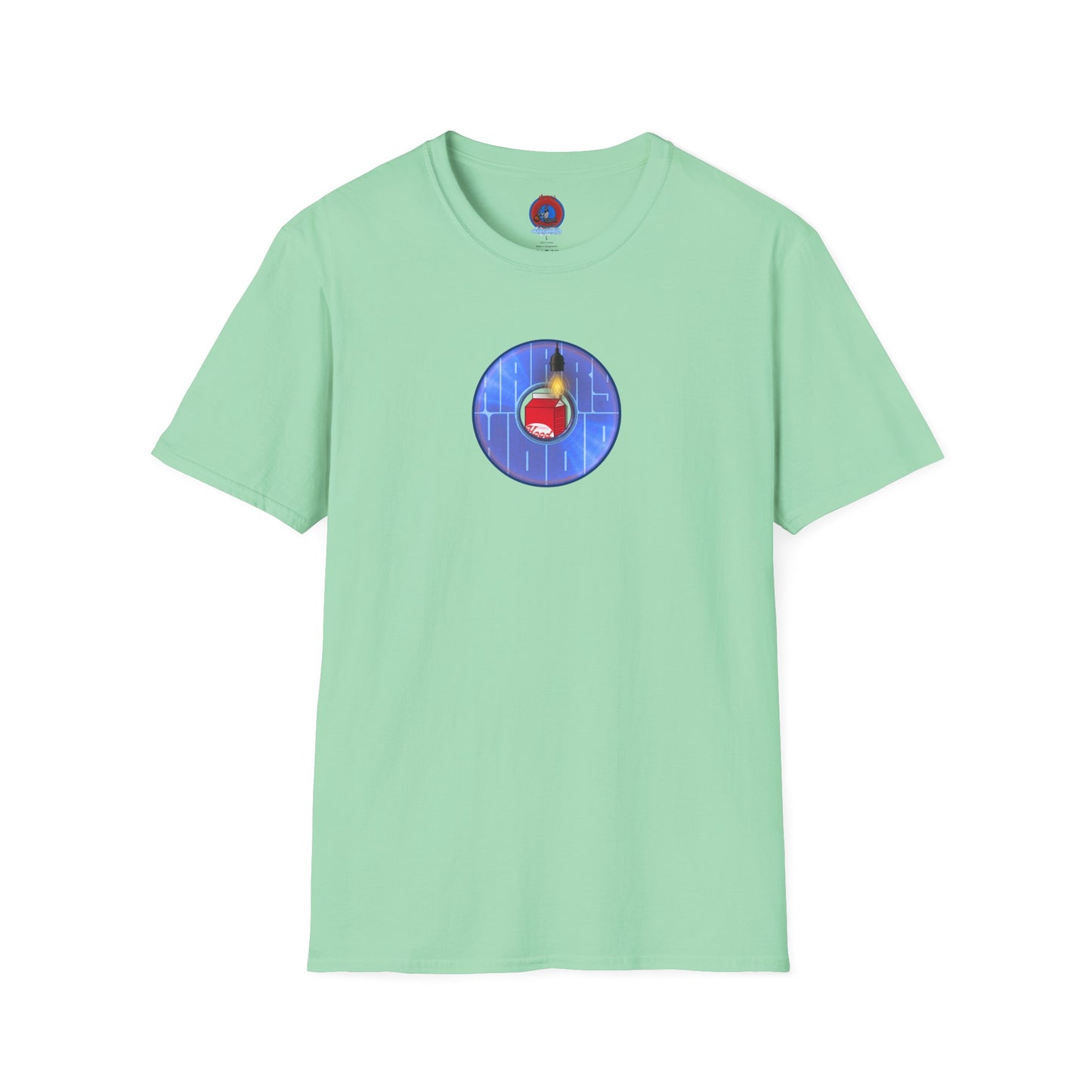 Classic Donut Tee - Unisex Soft-Style - "Harry Left His Donut Shirt" - series 1.0  - variant 4 - purple/blue donut - w/milk & light on