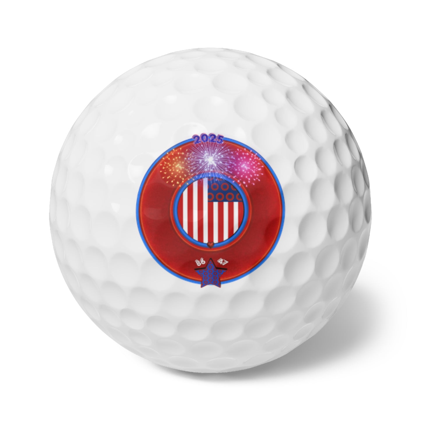 Lumpy Donut Golf Balls - 6-pack - "One Indivisible Donut" - vivid red/blue donut - variant 3 w/fireworks