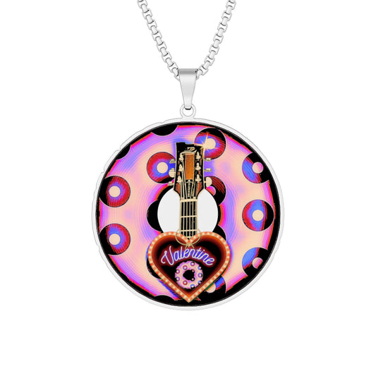 Lump's Heady Donut Necklace - 1" x 1" Stainless Steel Pendant - "Would You by my Donut?" - distorted magenta/red blimpy paradox donut - variant 3