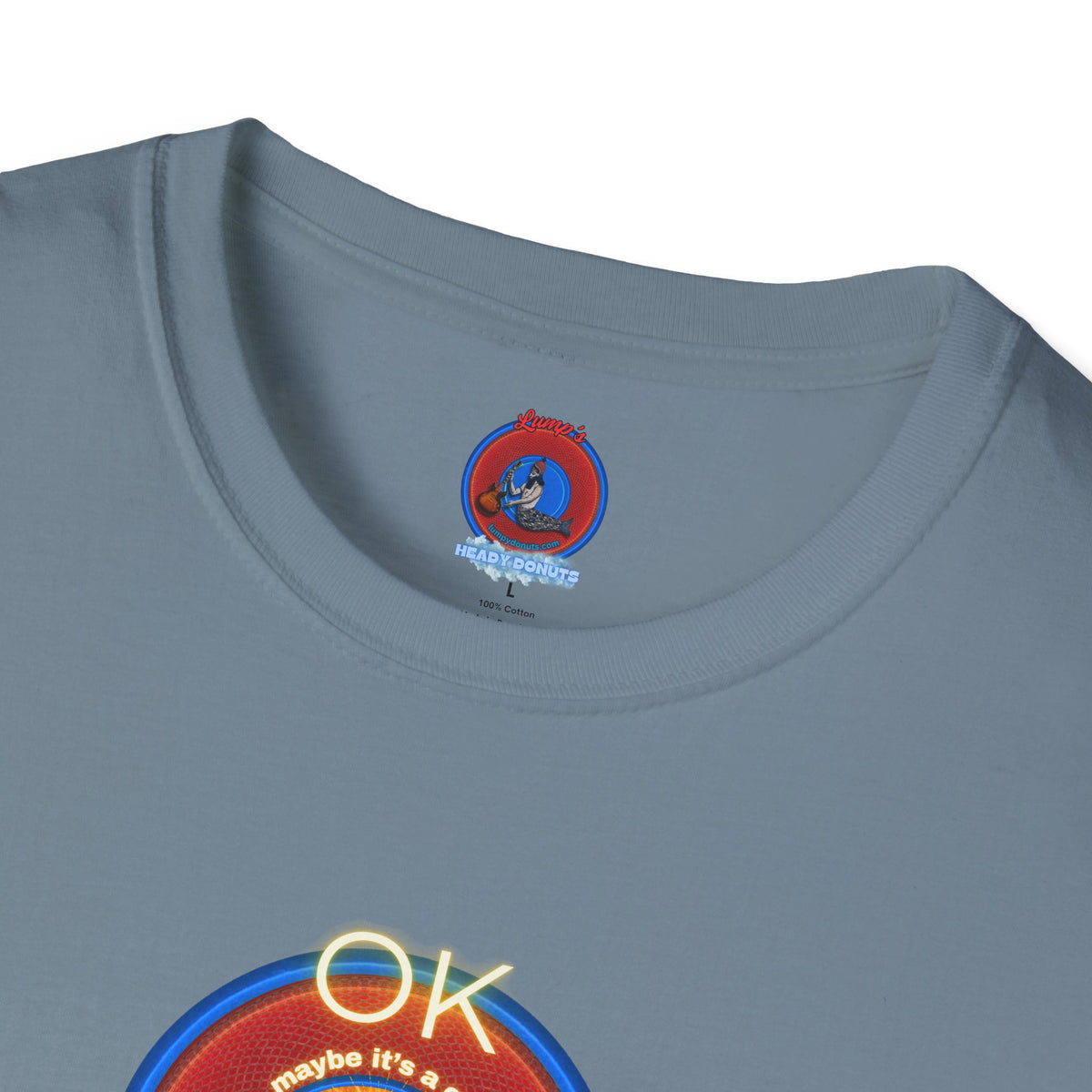 Classic Donut Tee - Unisex Soft-Style - "Donuts: Conjurers of Awesome" - series 1.0  - variant 3 - w/"okay" - red donut