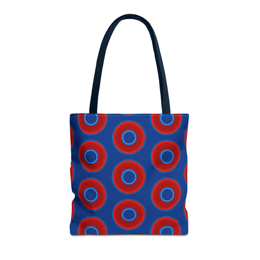 Lumpy Beach/Tote Bag - red vivid donuts w/dark blue background