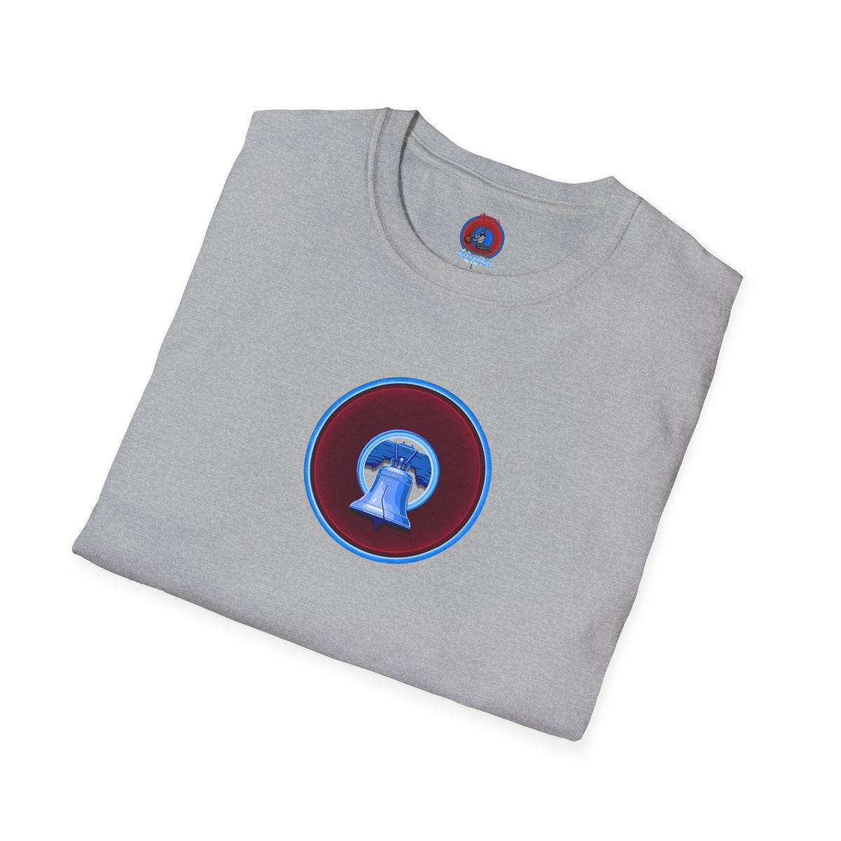 Classic Donut Tee - Unisex Soft-Style - "Brotherly Donuts Jawn" - vivid dark purple-red/light blue donut