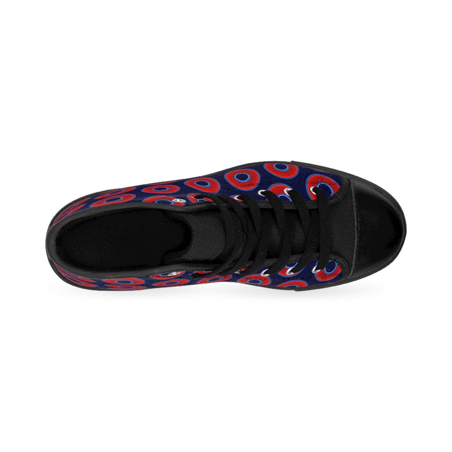 Cushiony Convectors - High Tops - red vivid donuts w/dark navy blue background