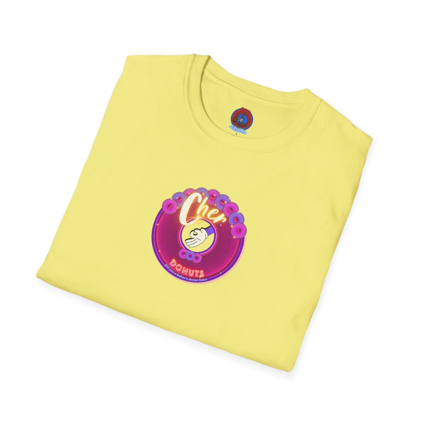 Classic Donut Tee - Unisex Soft-Style - "Chering is Caring Donut' - vivid magenta/purple donut