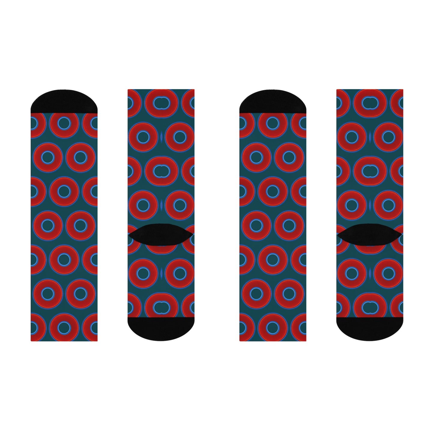 Lumpy Sox - cushioned crew - vivid red donut print w/midnight teal green background