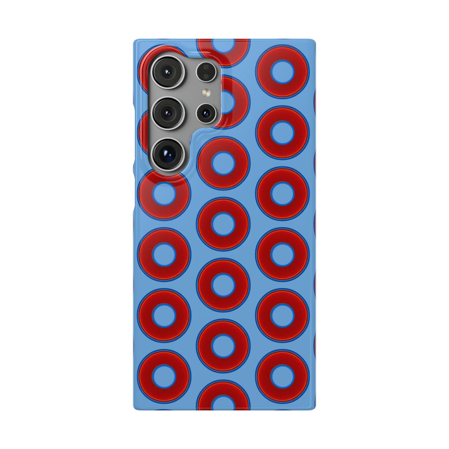 Lumpy Donut Snap Case - red vivid donut print w/light blue background