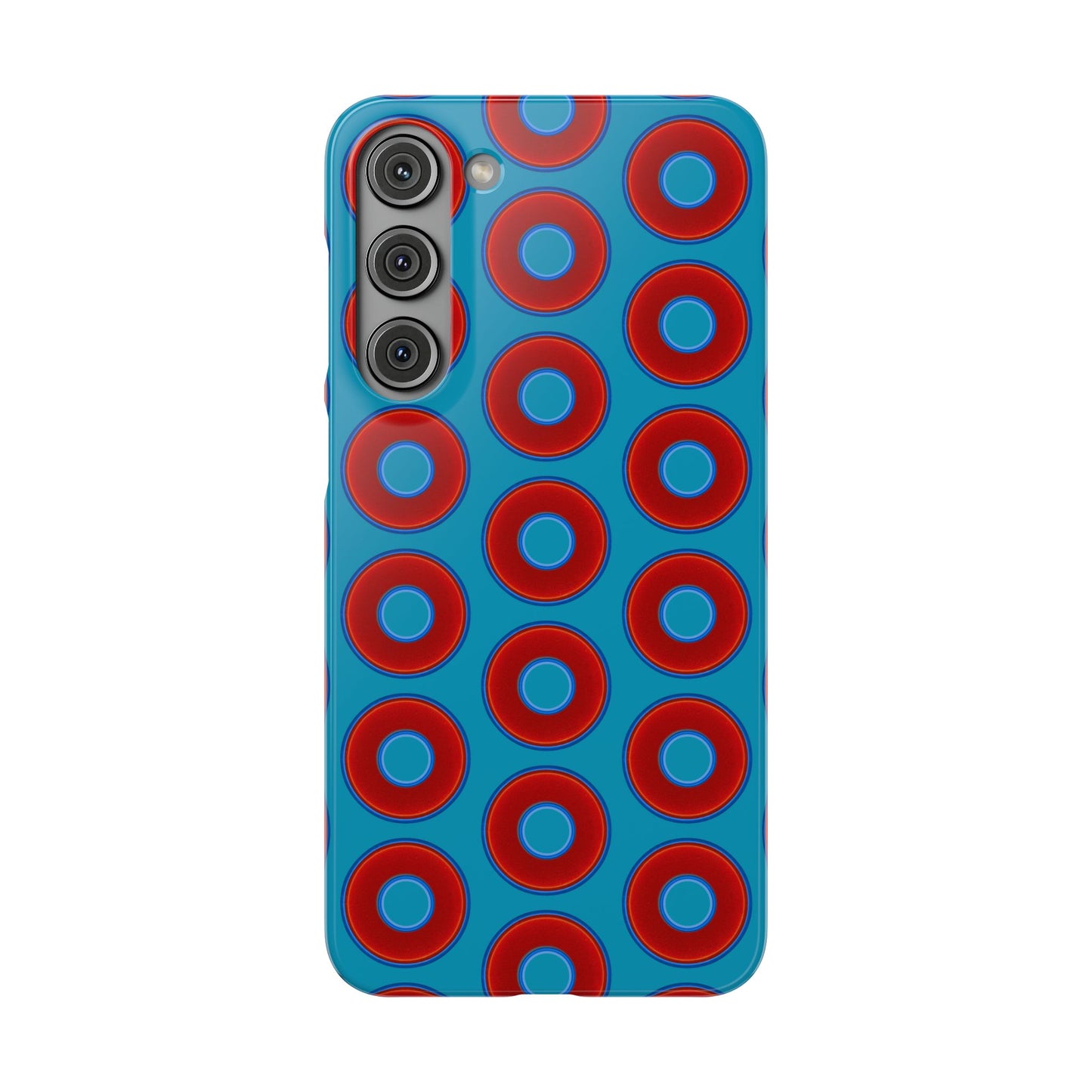 Lumpy Donut Snap Case - red vivid donut print w/aquamarine blue background