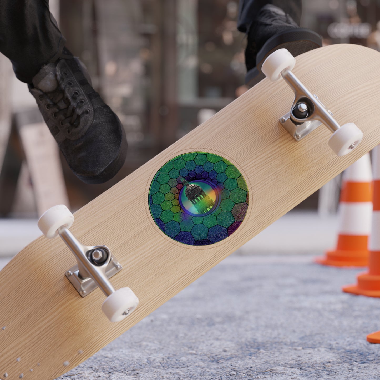 Donut Bumper/Outdoor Sticker - "Save the Mondegreen City Hall Clock Tower Donut" - variant 2 - green hexadonut - [Die-Cut] 6"x 6"