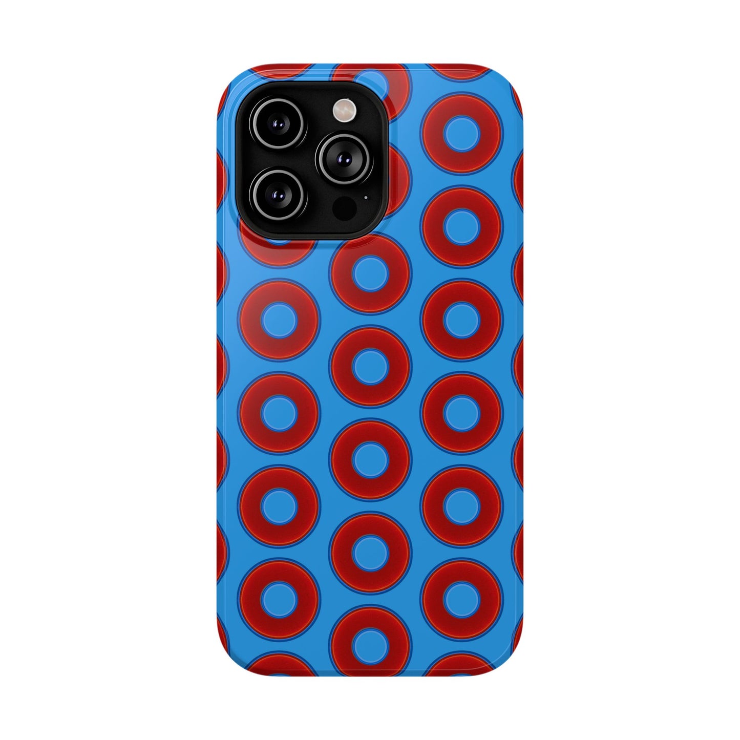 Impact-Resistant Lumpy Donut Case - red vivid donut print w/sky royal blue background