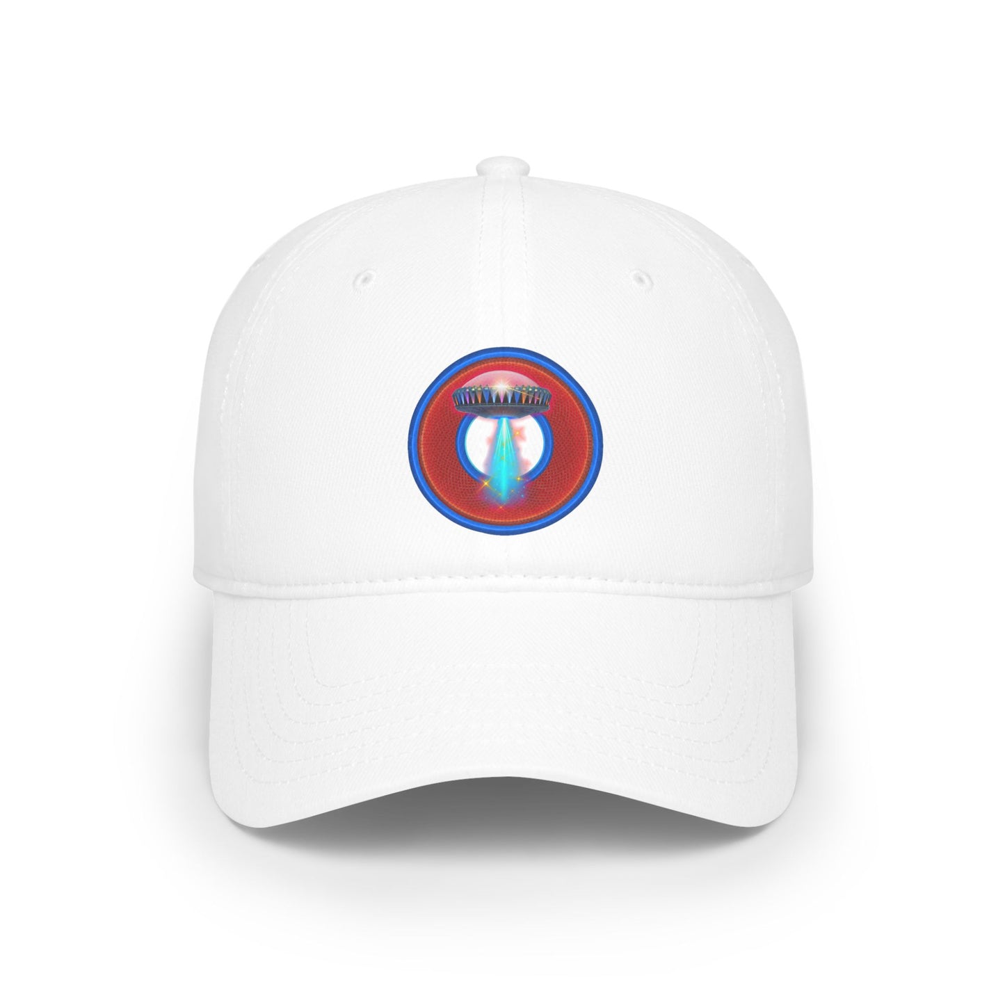 Lumpy Donut Baseball Cap - "They Serve Donuts on the Mothership Now" - variant 1 - rustic red donut w/