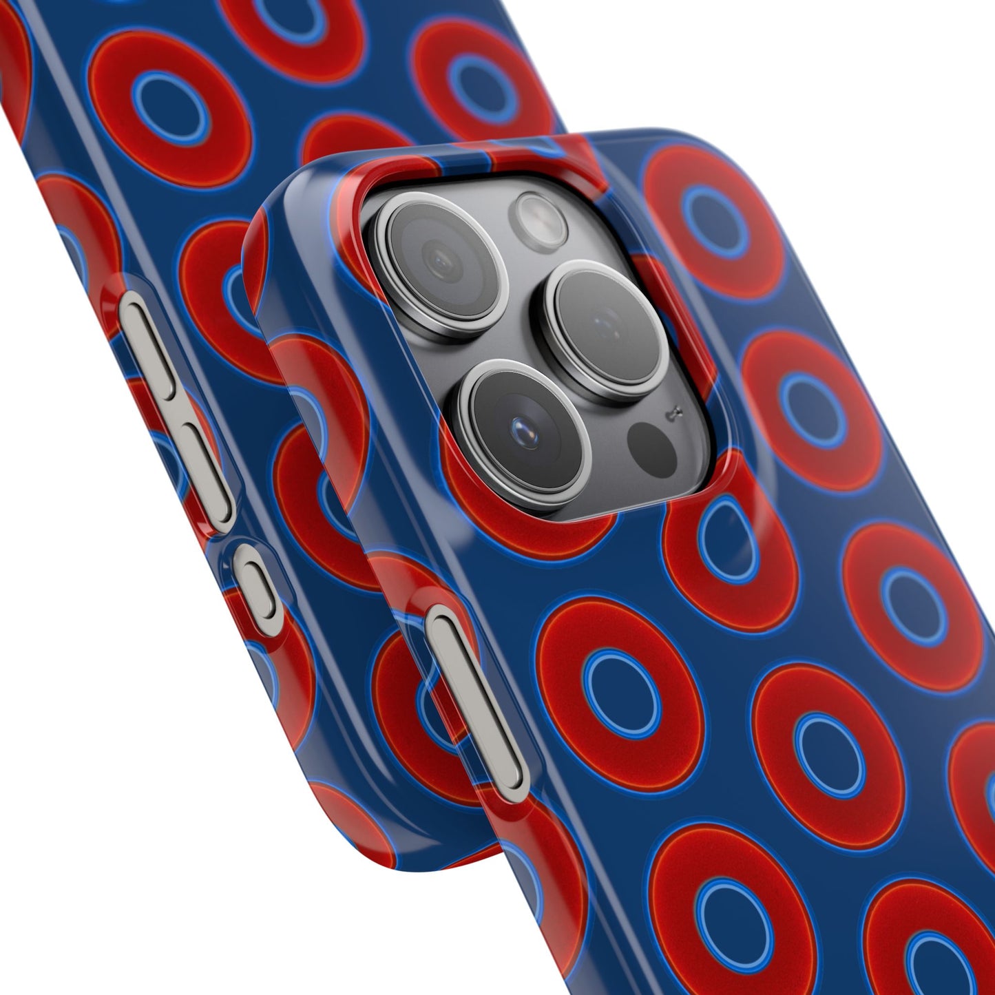 Lumpy Donut Snap Case - red vivid donut print w/Atlantic navy blue background