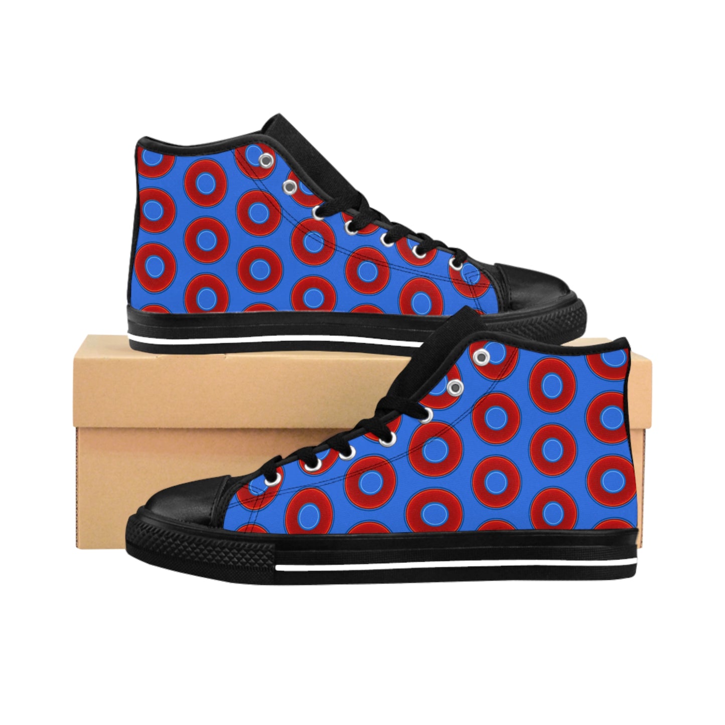 Cushiony Convectors - High Tops - red vivid donuts w/medium royal blue background
