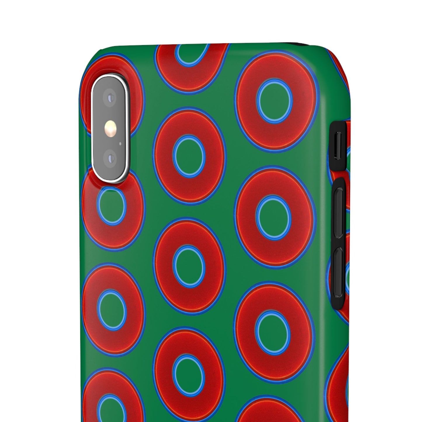 Lumpy Donut Snap Case - red vivid donut print w/green background