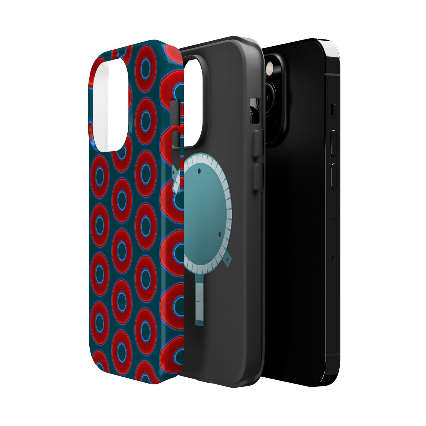 Magnetic Tough Donut Case - red vivid donut print w/midnight green background