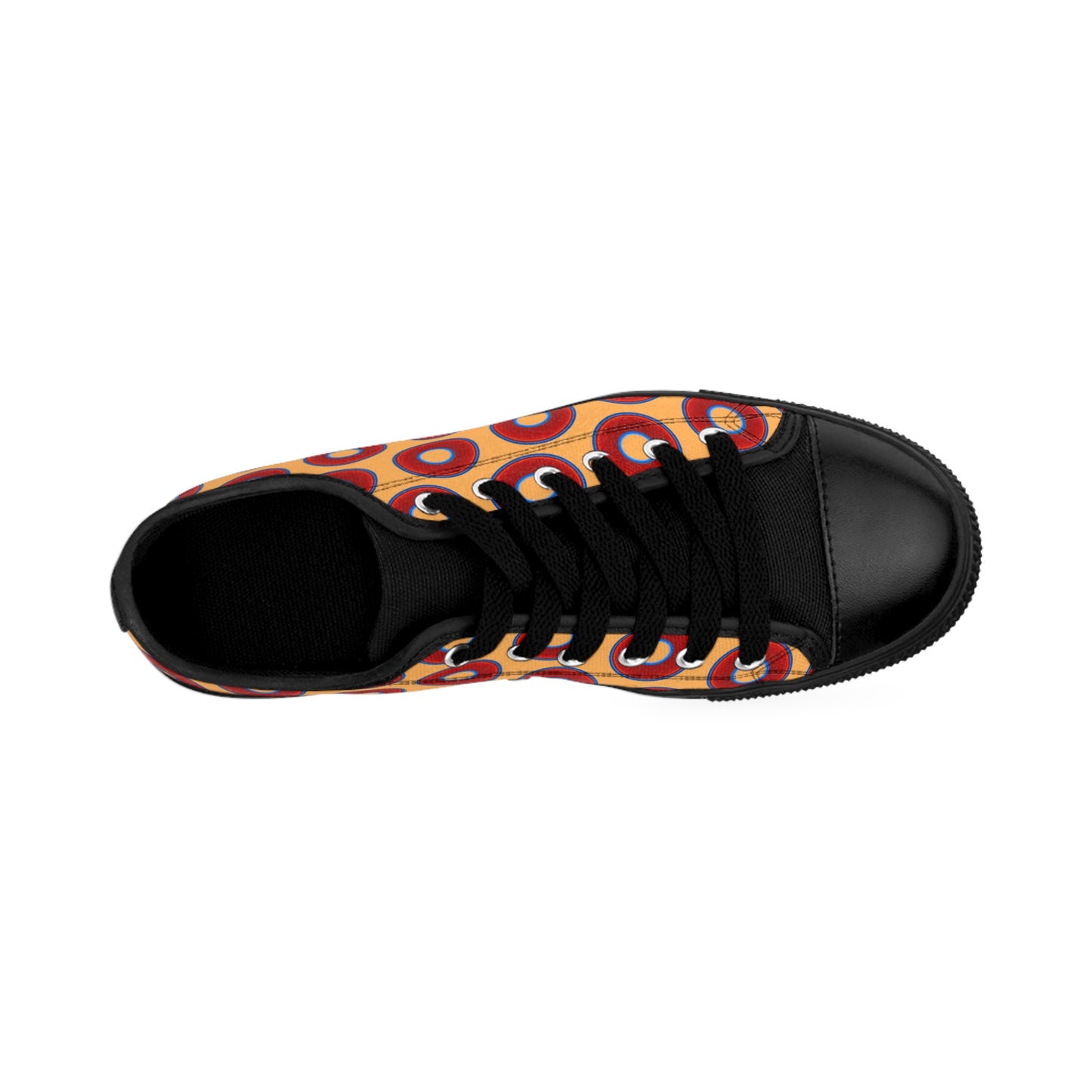 Men's Cushiony Convectors - Low Top - large red vivid donut print w/creamcicle orange background