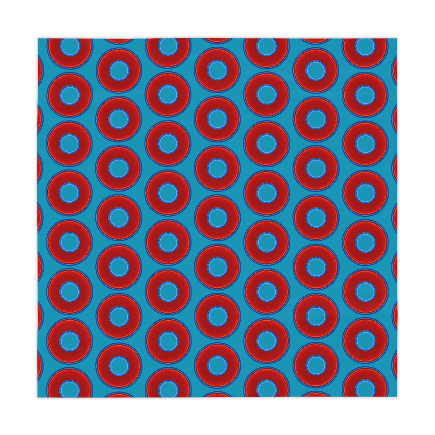 Lumpy Tablecloth - 55.1" x 55.1" - vivid red donuts w/aquamarine blue background