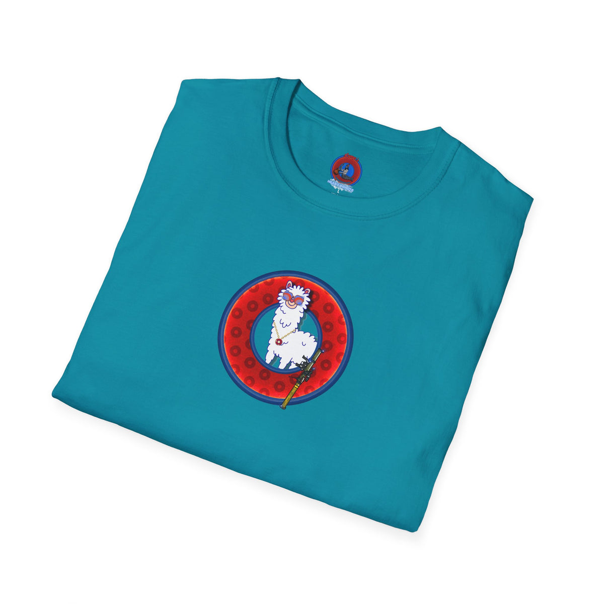 Classic Donut Tee - Unisex Soft-Style - "Medium Paced Llama Donut" - red/blue widemouthed paradox donut
