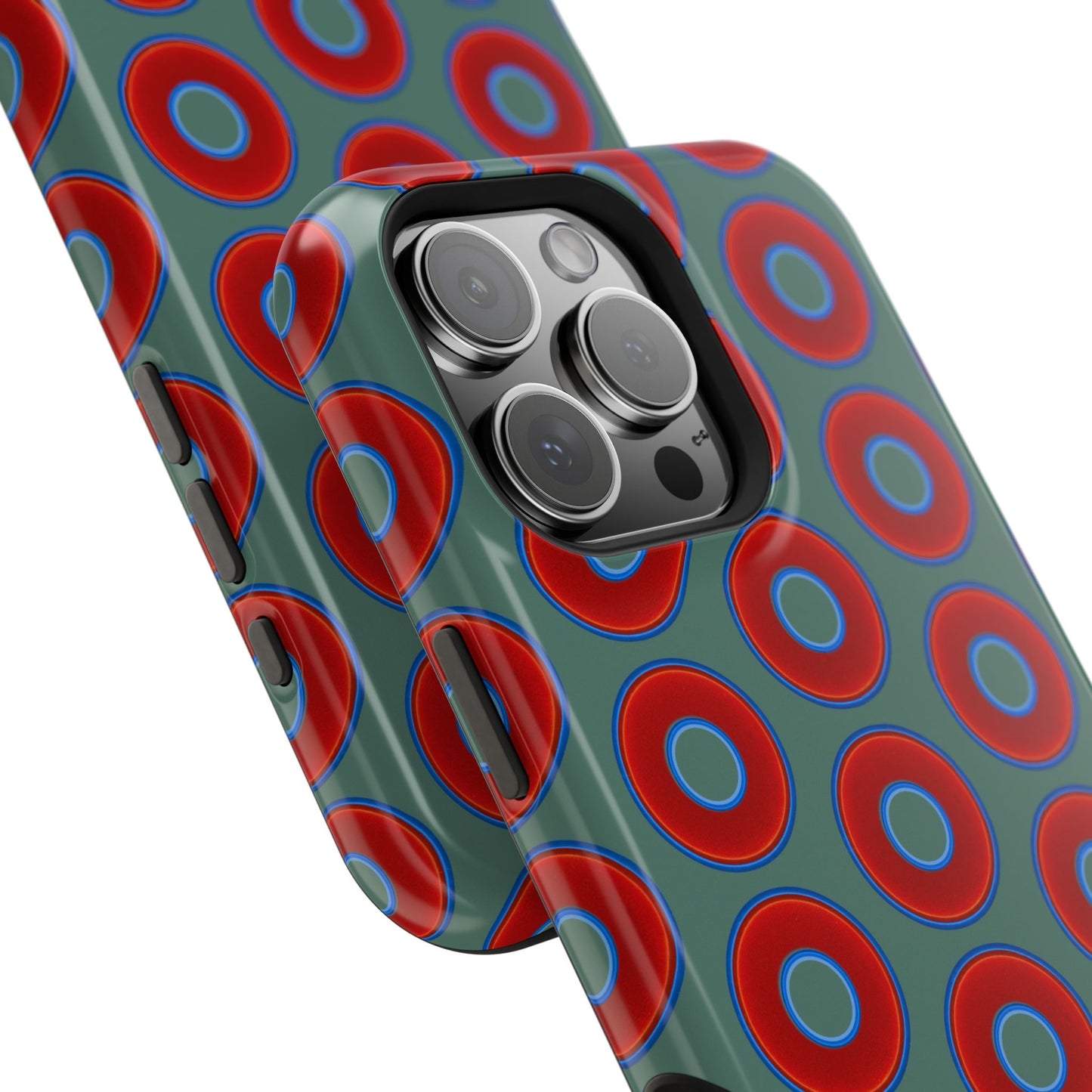 Impact-Resistant Lumpy Donut Case - red vivid donut print w/Fenway green background