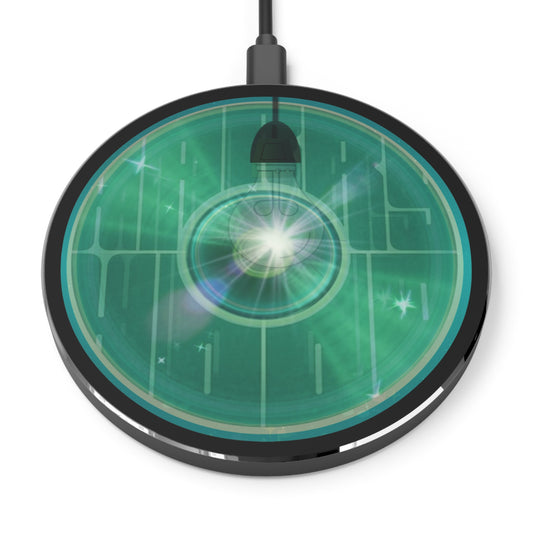 The Flow - Wireless Lumpy Donut Chargers - "Hoodlum's Donut Charger" - vivid green word donut w/light & black background - variant 3