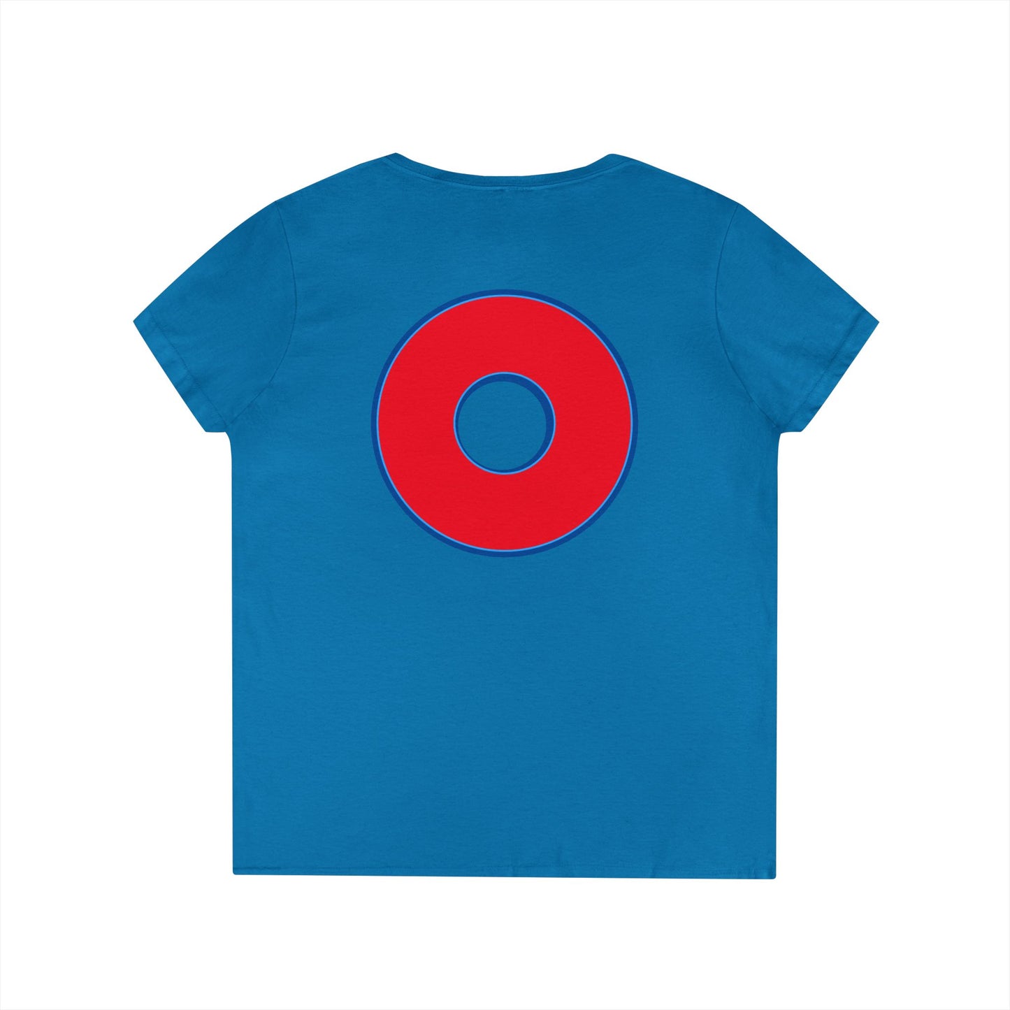 Women's Donut V-Neck Tee - "Red Philly Special" - plain red donuts w/blue outline