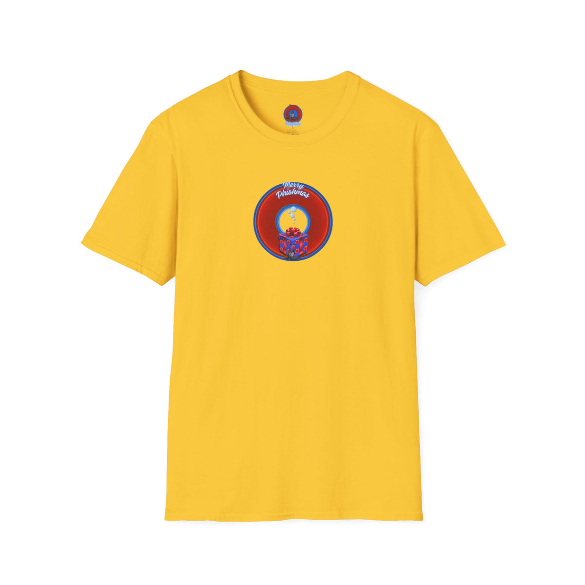Classic Donut Tee - Unisex Soft-Style - "Phishmas Caroler's Tee " - vivid red/blue donut - variant 2
