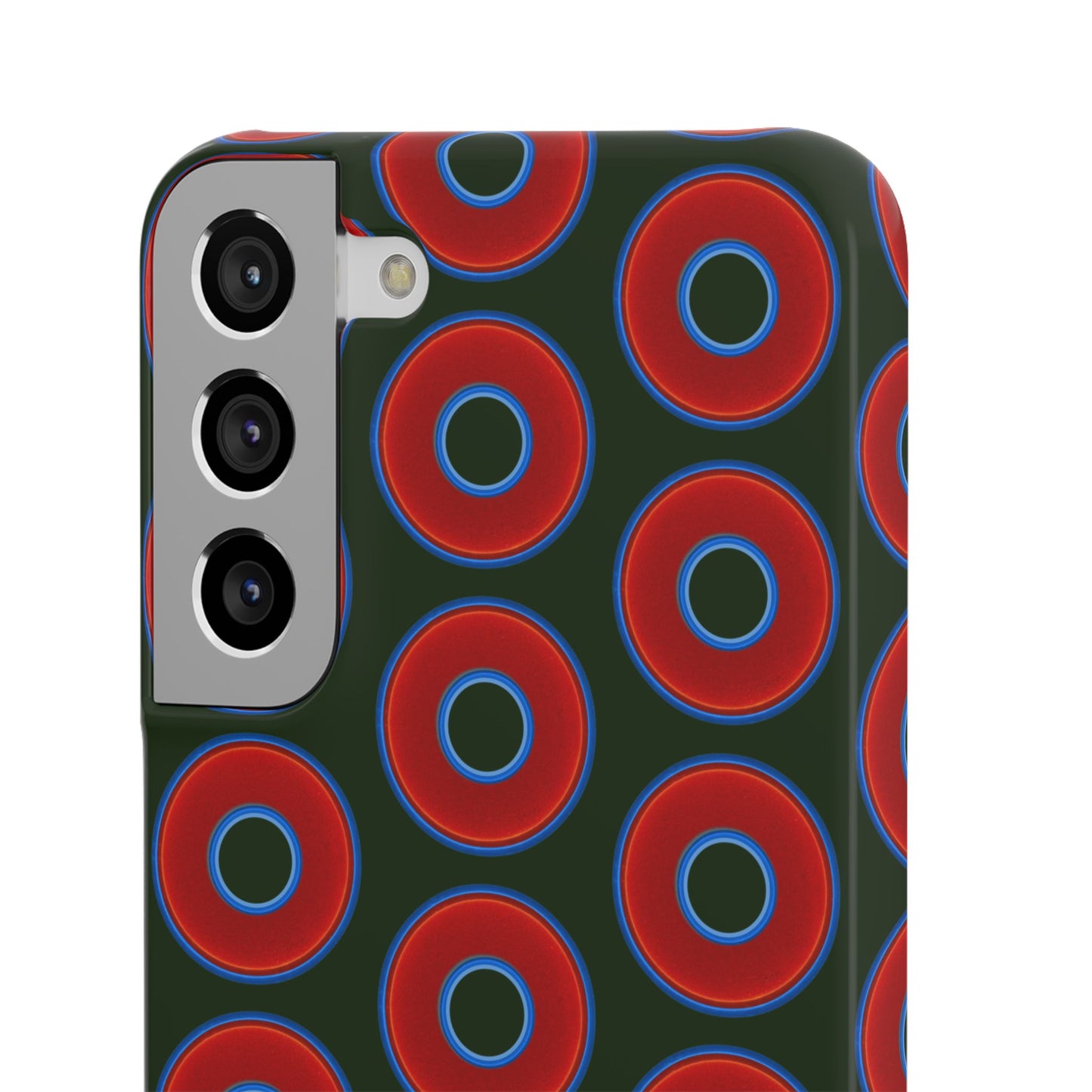Lumpy Donut Snap Case - red vivid donut print w/deep forest green background