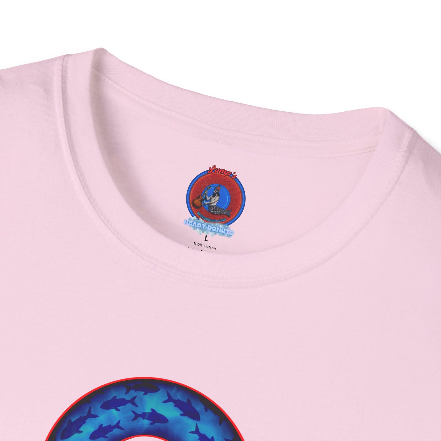 Classic Donut Tee - Unisex Soft-Style - "Skoolie of Phishies" - vivid sea donut - w/darker blue water - variant 2