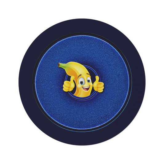 Round Room - 5 ft x 5 ft Lumpy Donut Rug - "Banana Bread Donut " - vivid blue donut w/midnight blue background - variant 5