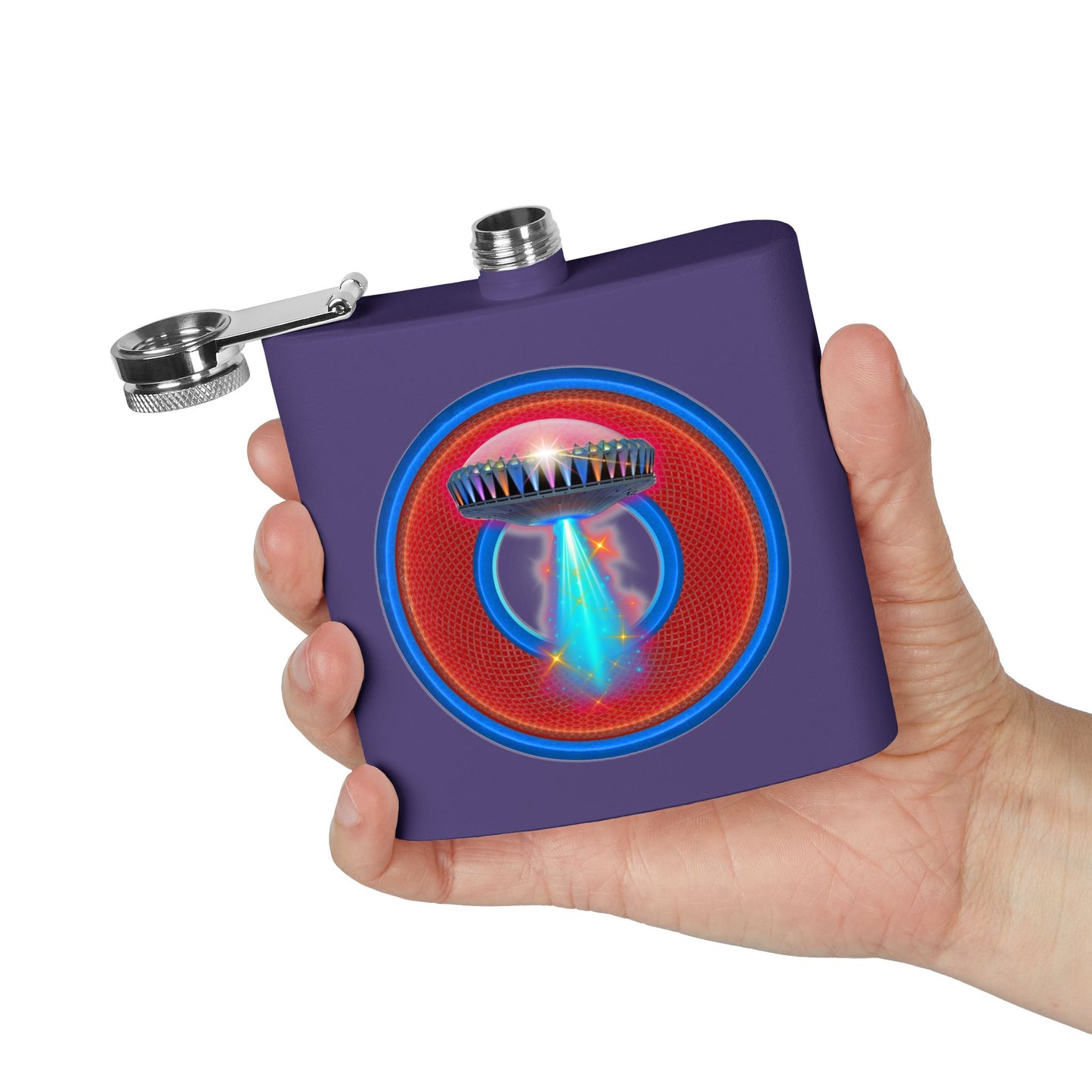 Lump's Donut Flask 6 oz -  "The Mother of All Flasks" - red/blue rustic donut - [*w/your choice of 6 backgrounds]