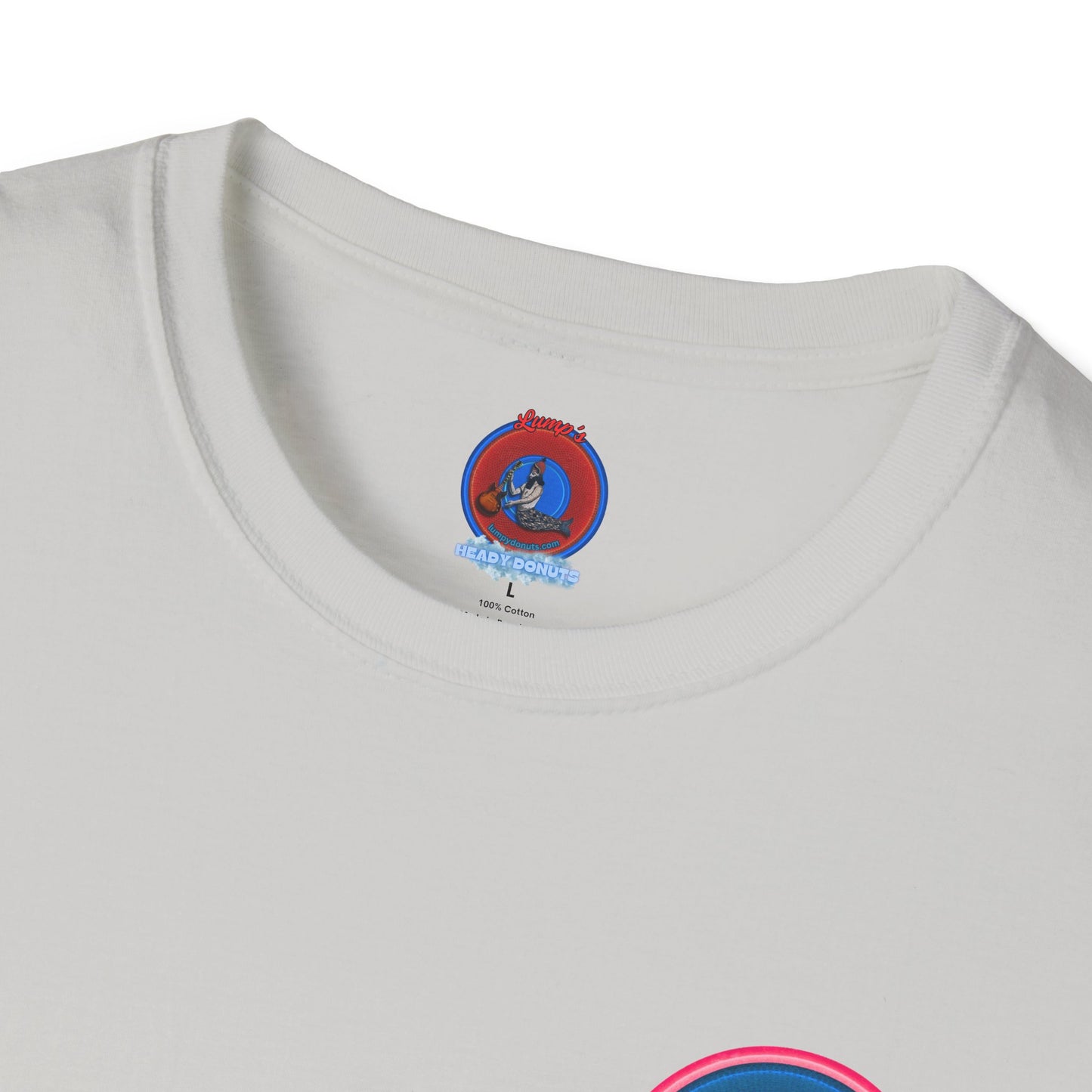 Classic Donut Tee - Unisex Soft-Style - "My Friend the Donut " - series 1.0  - variant 2 - blue/pink donut