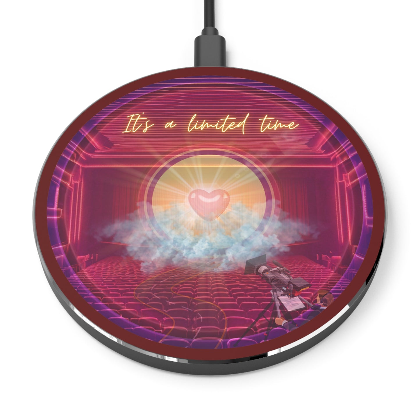 The Flow - Wireless Lumpy Donut Chargers - "The Wireless Donut of Life" - vivid magenta pic donut w/dark red background - variant 2