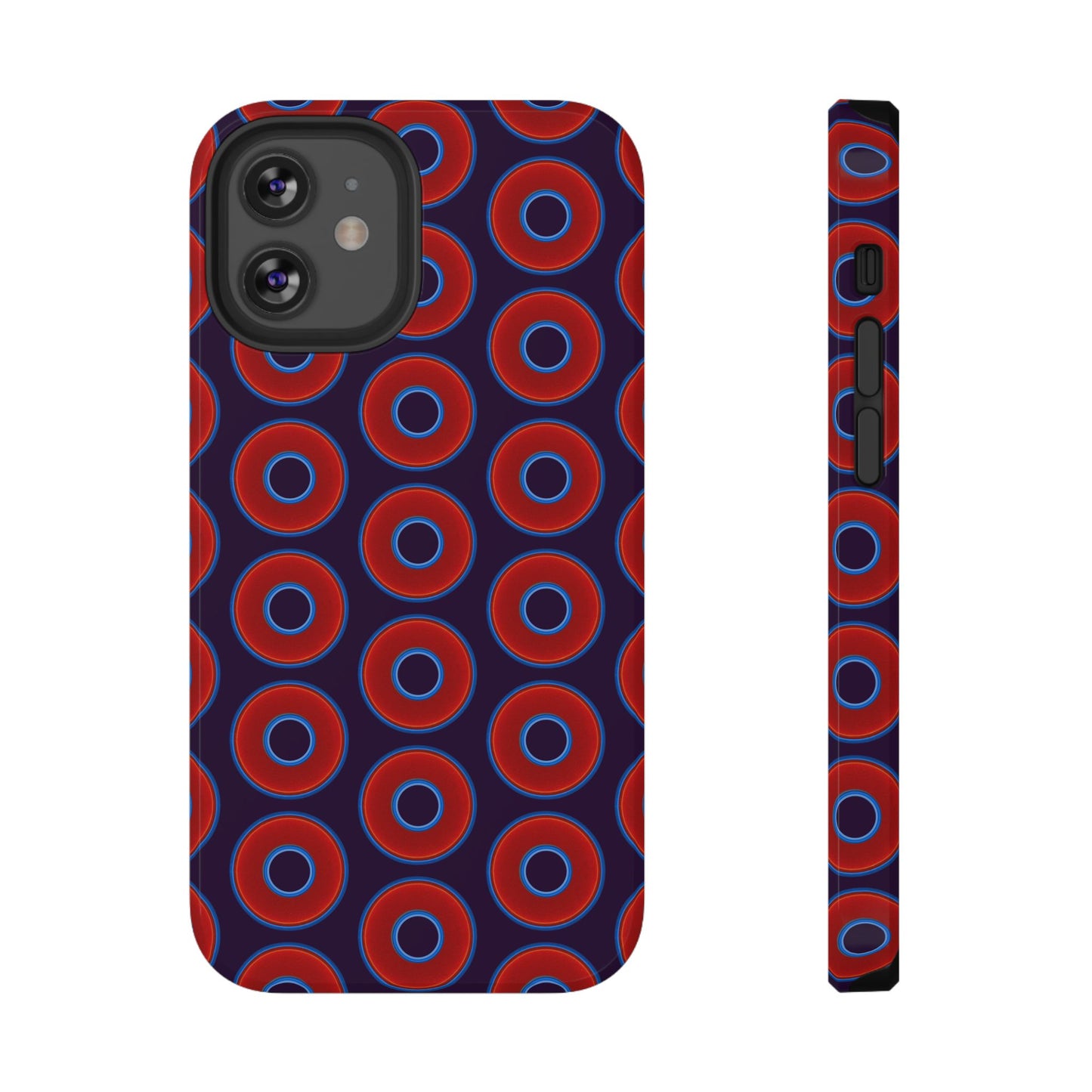 Impact-Resistant Lumpy Donut Case - red vivid donut print w/midnight purple background
