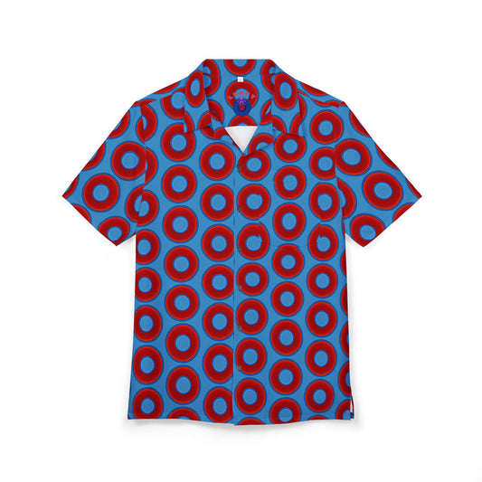 Wilson's 'Epic Hawaiian-Punch' Shirt - vivid red donut print w/light steel blue background [unisex]