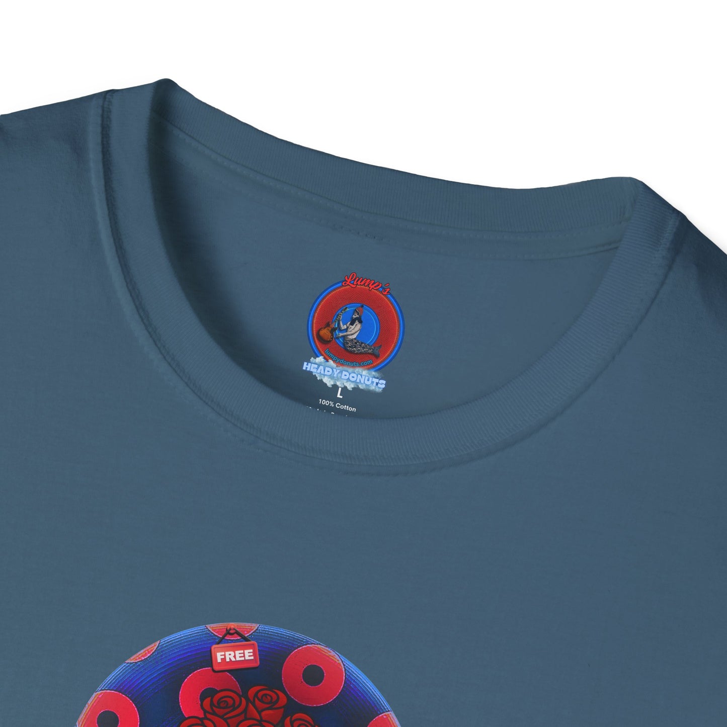 Classic Donut Tee - Unisex Soft-Style - "Donuts of Phreedom" - red/blue paradoxical blimpy donut