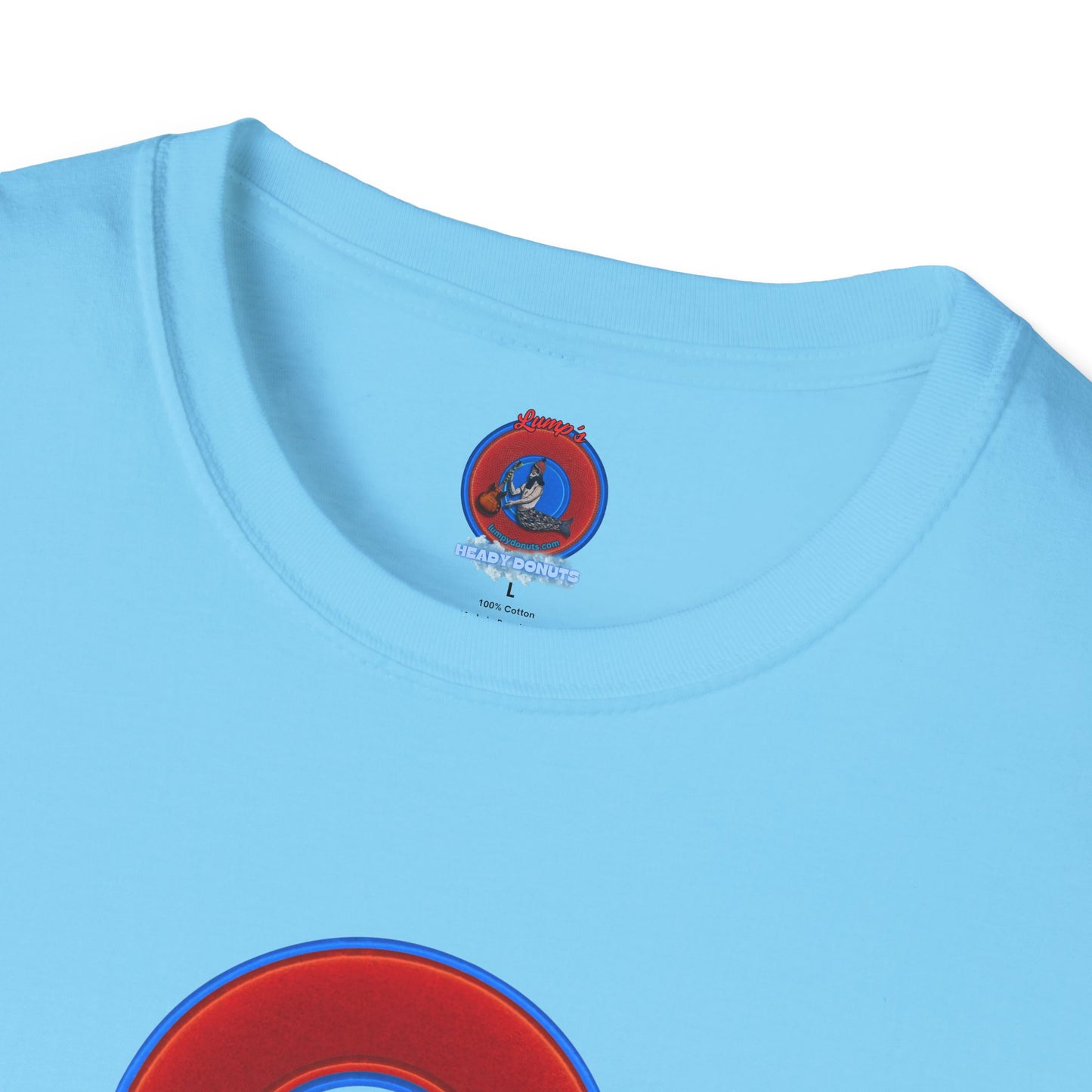 Classic Donut Tee - Unisex Soft-Style - "Rubber Ducky Bath Time Donut" - vivid red/blue donut - variant 1
