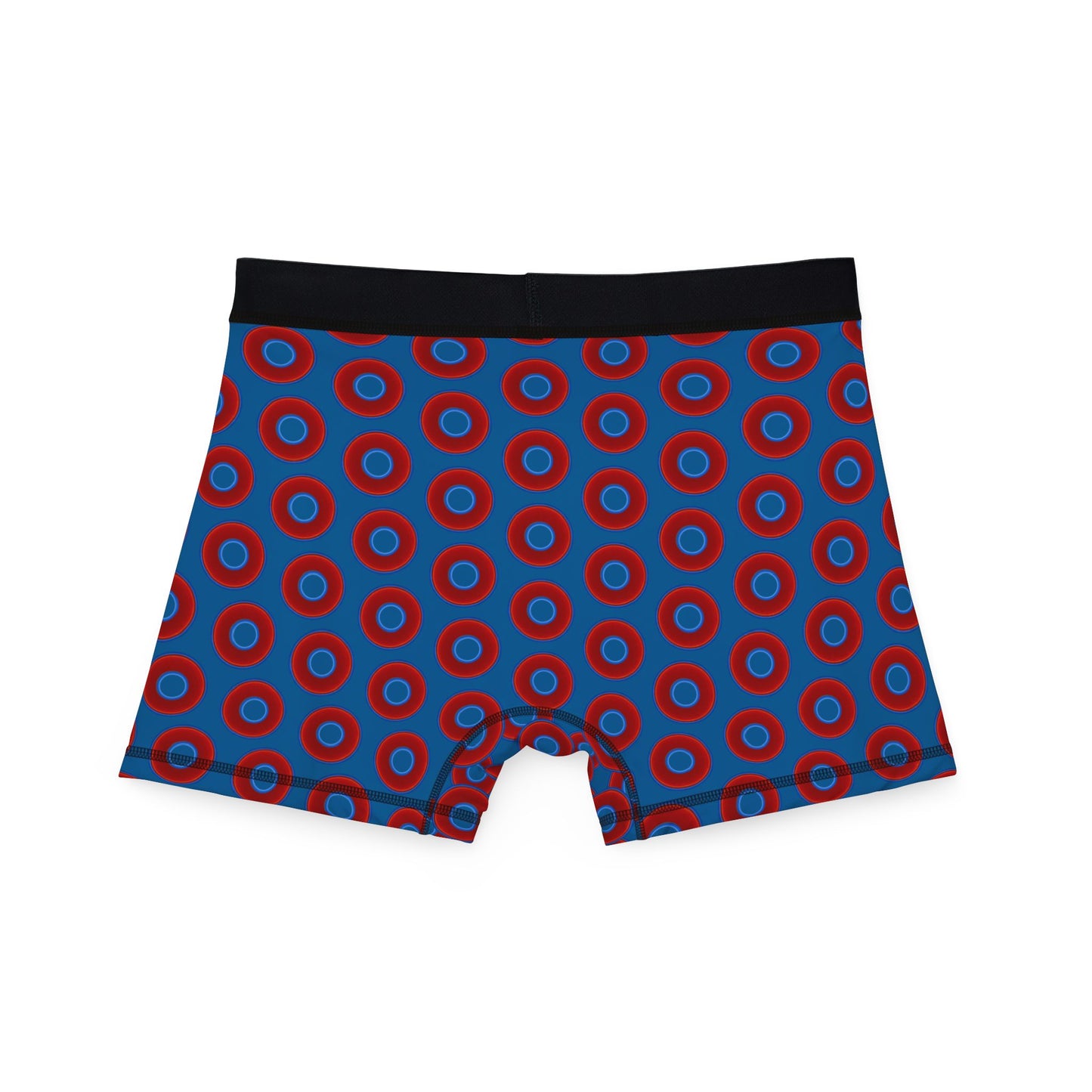 Men's Donut Boxers - red vivid donuts w/wavy navy blue background