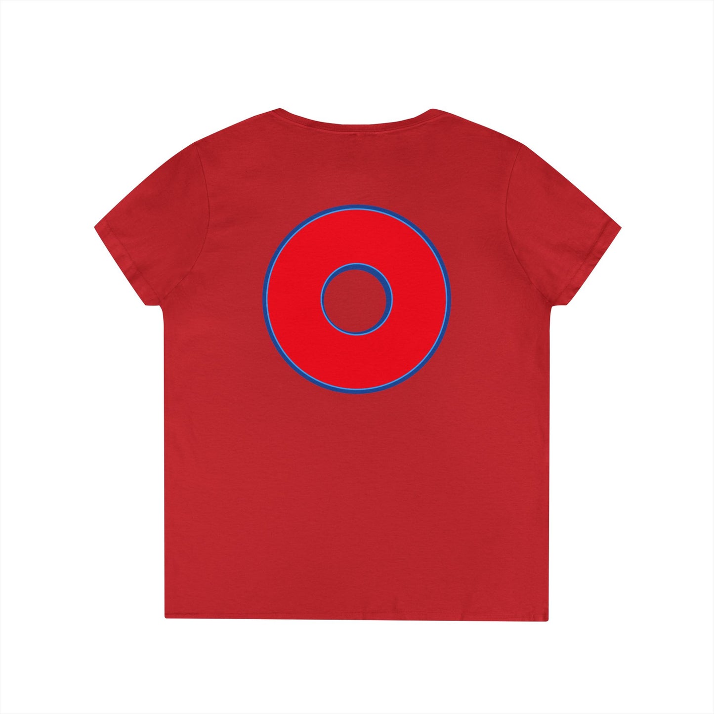 Women's Donut V-Neck Tee - "Red Philly Special" - plain red donuts w/blue outline