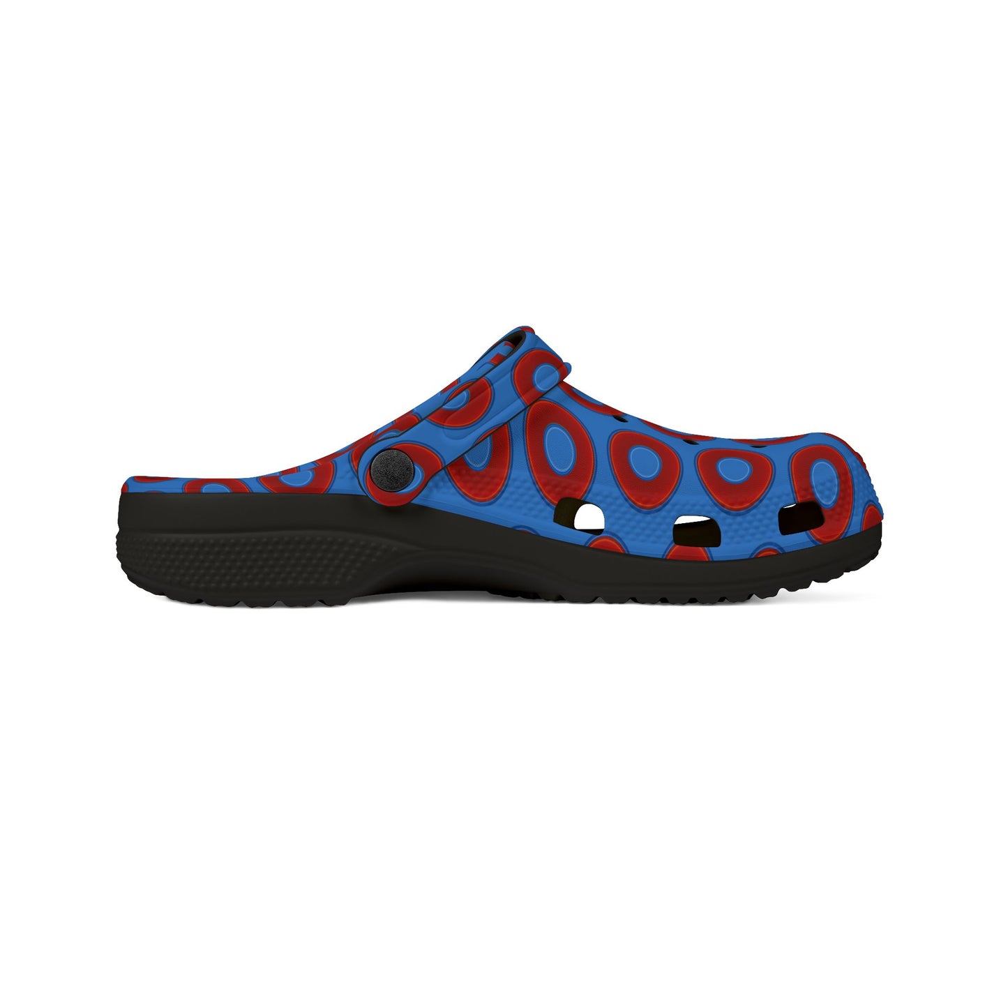 Spatchcocks - donut slip-on shoes - vivid red donuts w/light royal blue background [unisex]